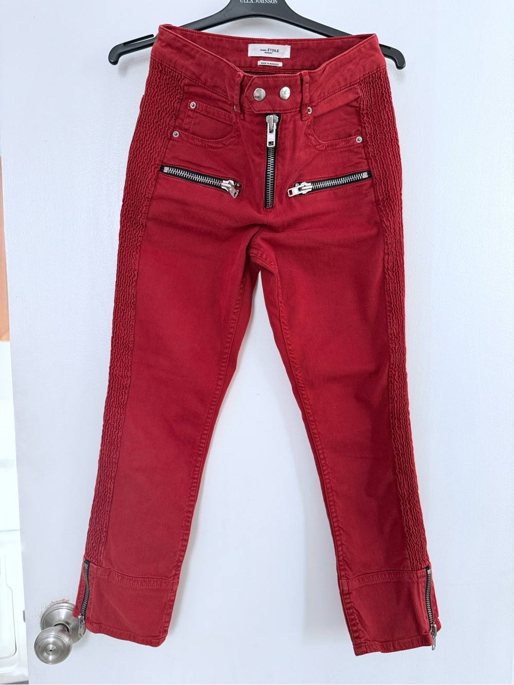 Isabel Marant Etoile Red Women's Moto Skinny Jeans with Zippers size 36
